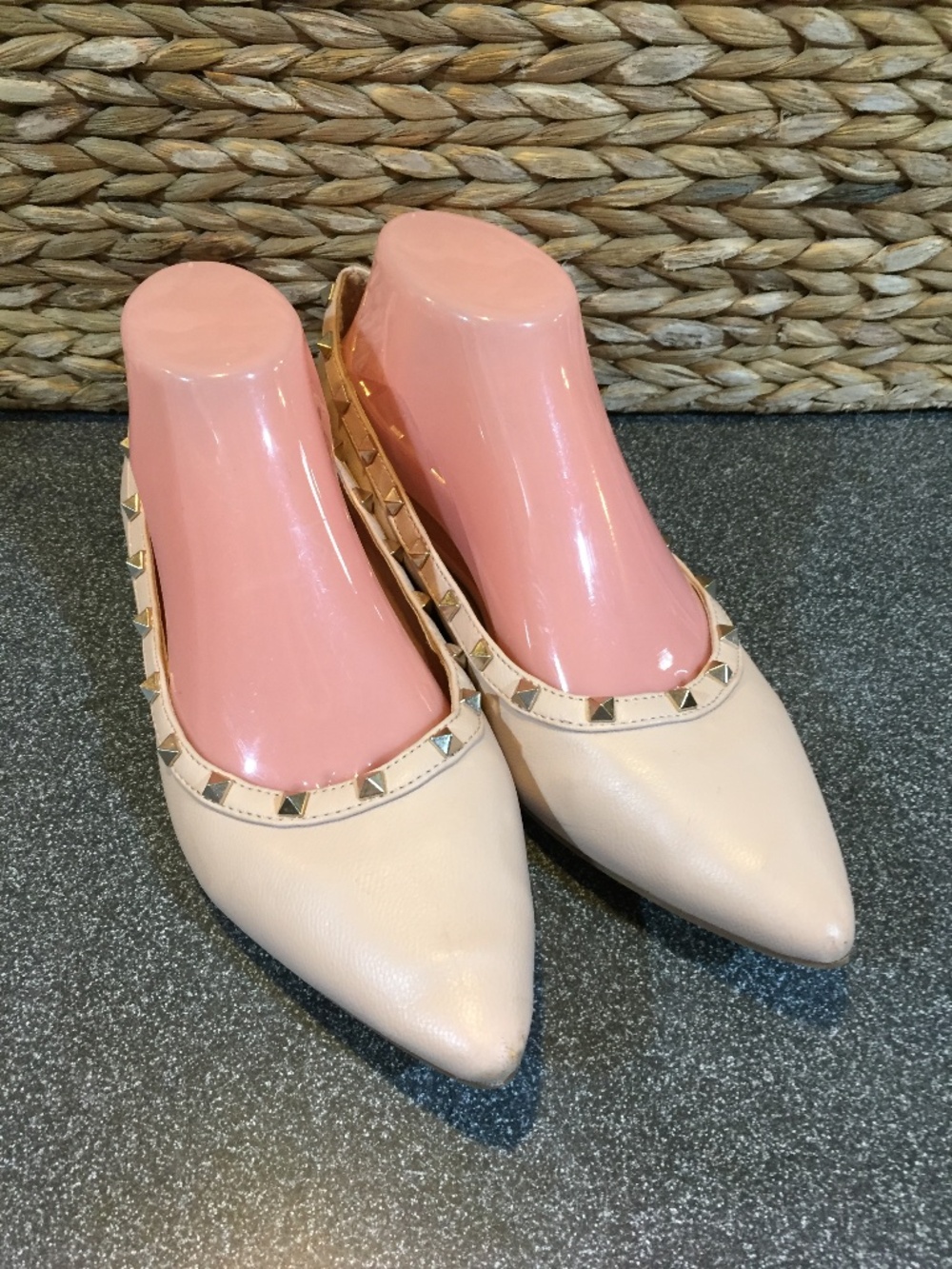 Esprit Blush Pink Pointed Toe Stud Trim Flats